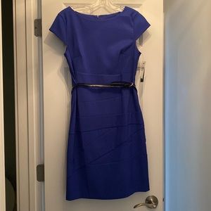 Sleeveless, blue workwear dress. Size 6. Never work, tag still on.